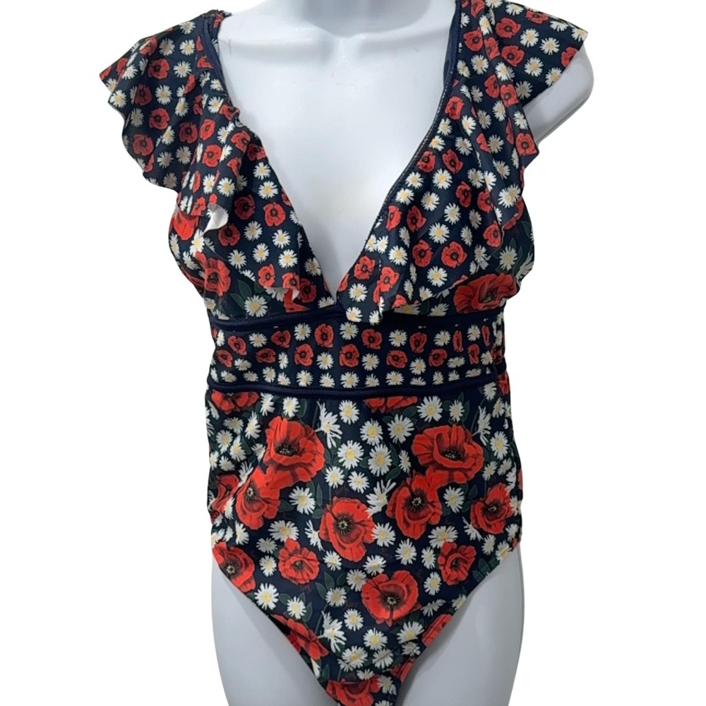 Juicy Couture Floral Ruffle One Piece Swimsuit Y2K Coquette Womens S